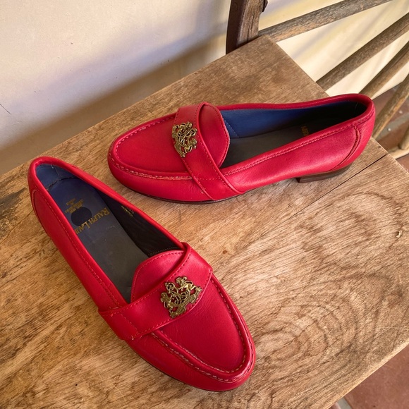 RALPH LAUREN Vtg 80s Red Leather Loafers Crest Bench Made Maine USA 7.5 NEW RARE - Picture 9 of 14